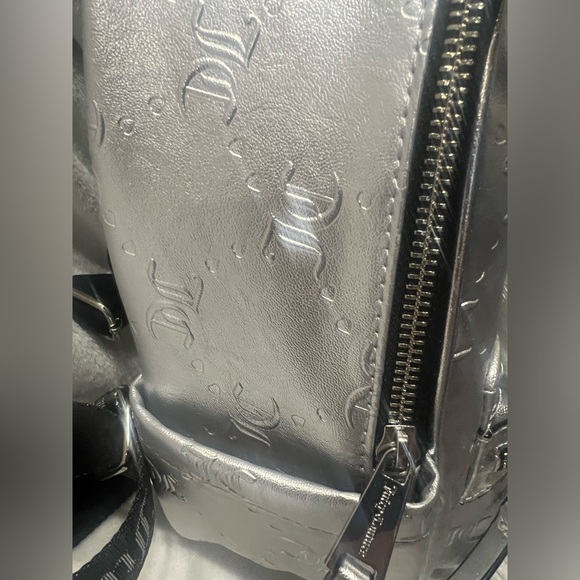 Juicy Couture Rosie Mini Backpack | Silver Metallic Logo Bag | - Picture 9 of 10